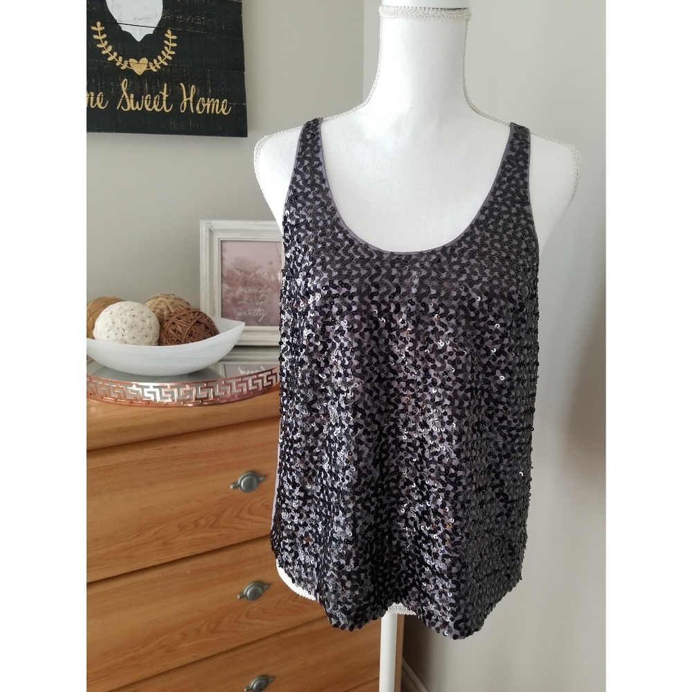 Rebecca Taylor sequined silk mixed media tank